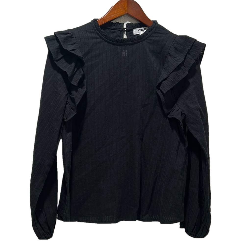 Voge boutique  size S GUC Gray/black  Ruffled Blouse with Long Sleeves